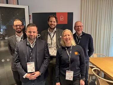 <p>Hela gänget på 21grams som var med och presenterade på frukosten – Michel Anbratt, David André, Mattias Norén, Camilla Börlin och Kaj Kristensson.</p>
