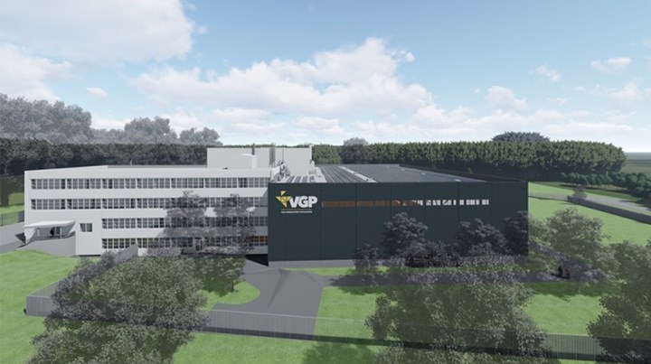 <p>3D-visualisering av den nya anläggningen: den nya byggnaden i mörkgrått till höger kommer att byggas intill den befintliga byggnaden .</p>
