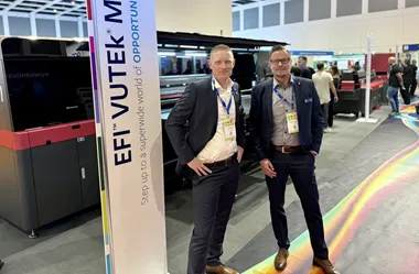 <p>Victor Bildsten och Christian Loskog på Marabu Scandinavia träffade kunder på årets Fespa-mässa i Berlin.</p>
