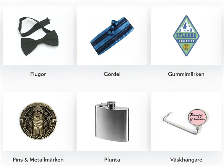 <p>Några av de produktkategorier som erbjuds.</p>
