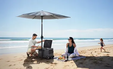 <p>Ladda mobilen på stranden med det här nya parasollen.</p>
