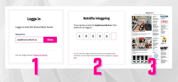 <p>1. Mata in din mejladress 2. ange kod som kommer på email 3. Börja läsa</p>
