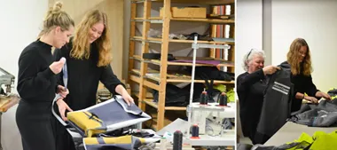 <p>Bilder från produktionen av väskorna. </p>
