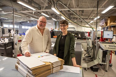 <p>Jonas Johansson, platschef i Falkenberg och Sofia Ljungberg Igbe, vd på Ljungbergs.</p>

