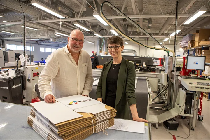 <p>Jonas Johansson, platschef i Falkenberg och Sofia Ljungberg Igbe, vd på Ljungbergs.</p>
