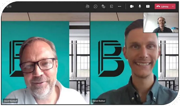 <p>Möte på Teams. David Nordvall, platschef Brandfactory Göteborg, Daniel Redner, Produktion och Projektchef Brandfactory Stockholm, och Patrik Agblad, säljare Visutech.</p>

