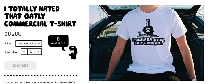 <p>Oatlys t-shirts som ska vara ”plåster på såren” för de tittare som aldrig får tillbaks sina 30 sekunder är sedan länge slut.</p>
