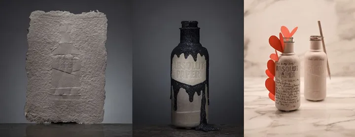 <p>Tre tolkningar av Aboslut Paper, pappersflaskan Absolut Vodka försöker utveckla via Paboco.</p>
