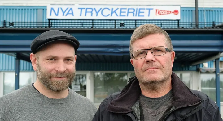 <p>Till vänster står Lennie Nylén som är vd för Original Tryckeri tillsammans med Roger Broberg tidigare vd på Nya Tryckeriet i Lycksele.</p>
