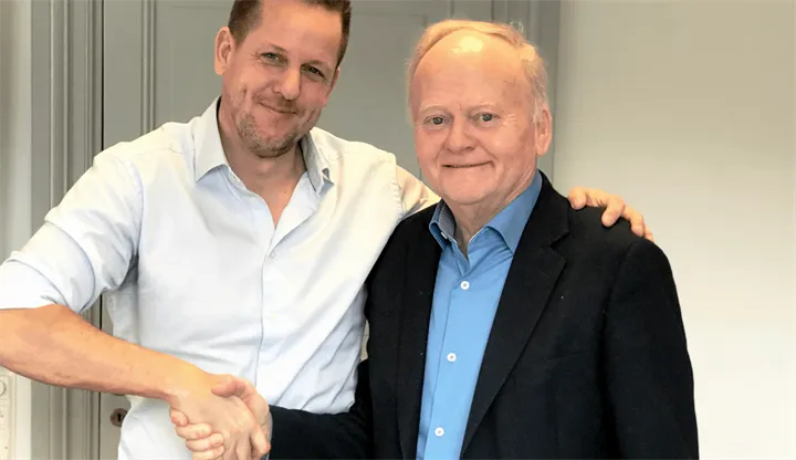 <p>Jonas Wärn, på Resolut Marketing och Gunnar Larsen på Brandmaster. (Bild: Brandmaster)</p>
