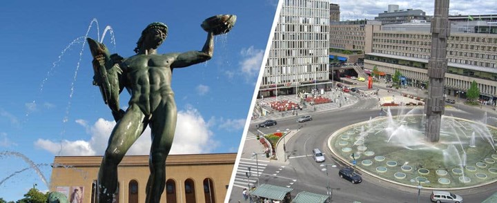 <p>Göteborgstryckeri öppnar i Stockholm. (Bilder: Wikimedia Commons. Götaplatsen av Historiker och Sergels torg av de:Benutzer:Stern. Bilderna är beskurna)</p>
