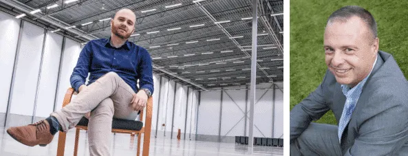 <p>Mattias Olofsson, vd för Elanders Sverige i den nya logistikanläggningen i Borås. Och Peter Hjelm på Danagårdlitho. (Bilder: Elanders, Danagårdlitho)</p>
