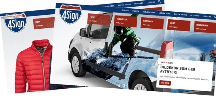 <p>På sin webb visar 4Sign upp sitt breda utbud och rikstäckande service. (Bilder: från 4sign.se)</p>

