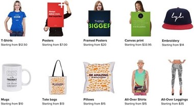 <p>Produkter som enkelt kan säljas, med egna motiv, via Tictail med hjälp av Printful (skärmdump från theprintful.com)</p>
